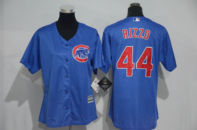 Womens 2017 MLB Chicago Cubs #44 Rizzo Blue Jerseys->women mlb jersey->Women Jersey